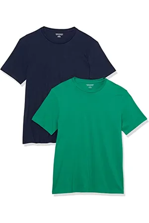 Amazon Herren T-Shirt mit kurzen Ärmeln und Rundhalsausschnitt in schmaler Passform, 2er-Pack, Grün/Marineblau, XXL