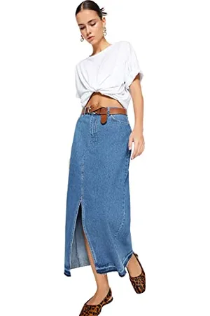 Trendyol Damen Slit Maxi Denim Twoss23et00289 Skirt, , 40 EU