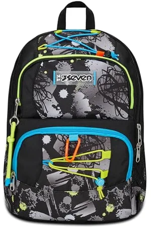 7 for all Mankind Schulrucksack Adavanced Pockets, Grau, Feeling Me, Rucksack mit Doppelfach Multi-Taschen, mit PC-Tasche, Trinkflasche und Organizer, mittelgroße und obere Rucksack, Kinder Jungen