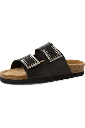 Marco Tozzi Damen Pantoletten aus Leder mit Klettverschluss, (Black), 41 EU