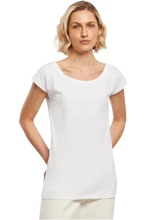 Build Your Brand Damen BB013-Ladies Wide Neck Tee T-Shirt, White, M