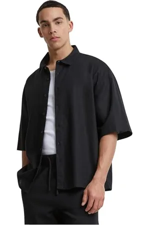 Urban classics Herren Shirt Boxy Cotton Linen Shirt, Boxy Shirt für Männer, black, L