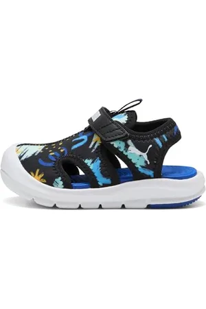 PUMA Unisex Baby Fun Racer AOP V INF Schiebe-Sandalen, Black-Vivid Blue, 22 EU
