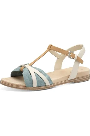 QS by s.Oliver Damen Sandalen flach mit verstellbarem Riemchen Sommer, Beige , 37 EU