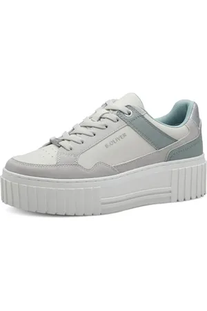 QS by s.Oliver Damen Plateau Sneaker mit Schnürsenkeln Bequem, Mehrfarbig (White/Sage), 37 EU