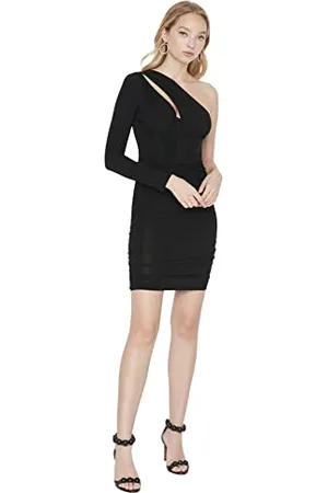 Trendyol Damen Figurbetont Bodycon Asymmetrischer Kragen Gestrickt Kleid, , 36
