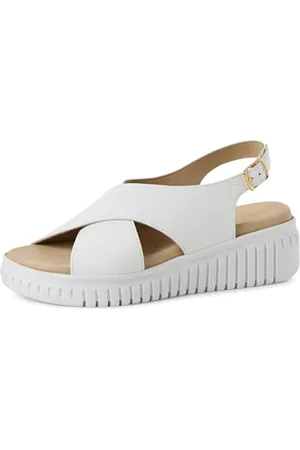 Marco Tozzi Damen Sandalen flach aus Leder mit Schließe, (White), 39 EU