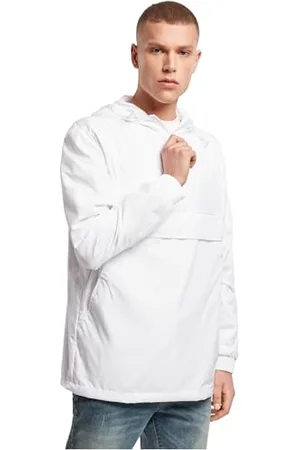 Build Your Brand Mens BY096-Basic Pull Over Jacket Windbreaker, White, 4XL