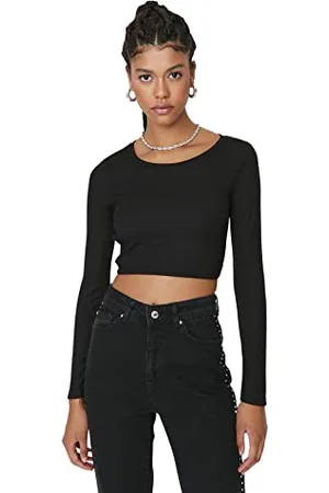Trendyol Damen Regular Fit Basic Rundhals Strickbluse Hemd, , XS