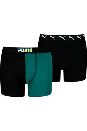 PUMA Children Unisex Boxer Briefs, Black/Green, 134-140 EU