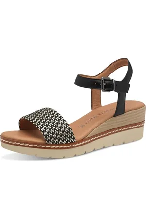 Marco Tozzi Damen Sandalen mit Keilabsatz mit Lederanteil Bequem, Schwarz , 41 EU