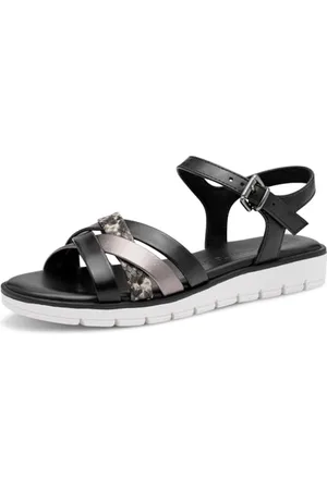 Marco Tozzi Damen Sandalen flach mit Schließe Sommer, Schwarz , 42 EU