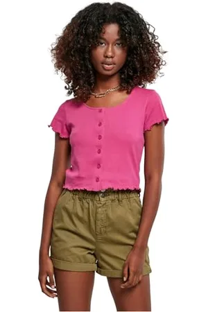 Urban classics Damen Ladies Cropped Button Up Rib Tee T-Shirt, , L EU
