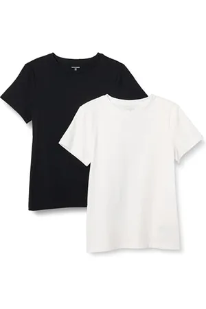 Amazon Damen Kurzarm-T-Shirt mit Rundhalsausschnitt, Regular Fit aus 100% Baumwolle, 2er-Pack, , XL