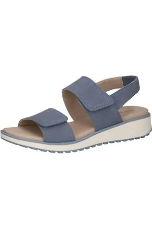 Caprice Damen Sandalen flach aus Leder Bequem, Blau (Lt.Blue Suede), 38 EU
