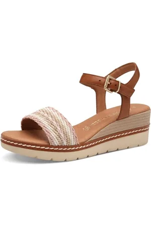 Marco Tozzi Damen Sandalen mit Keilabsatz mit Lederanteil Bequem, Rosa , 39 EU