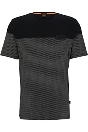 HUGO BOSS Herren Teehalfrete Relaxed-Fit T-Shirt aus Baumwolle mit Schaumdruck in Mesh-Optik Schwarz M