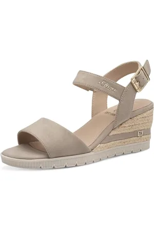 QS by s.Oliver Damen Sandalen mit Keilabsatz Sommer, Beige , 37 EU