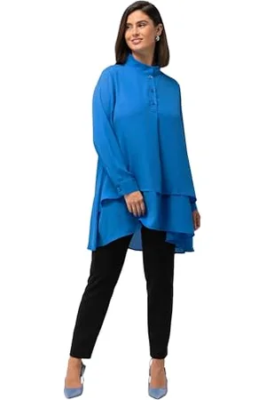 Ulla Popken Damen Tunika Volant mit Langarm Blusen, , 16-18