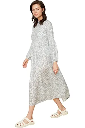 Trendyol Damen Woman Design Maxi Skater Standing Collar Woven Dress, , 38