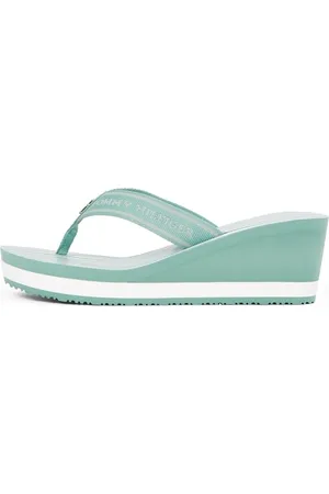 Tommy Hilfiger Damen Flip Flops Stripes mit Keilabsatz, Türkis (Charming Green), 37