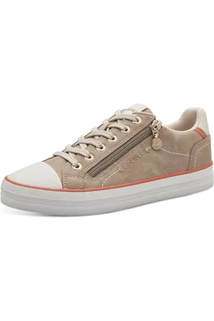 QS by s.Oliver Damen Sneaker flach mit Reißverschluss Low Top, Beige , 37 EU