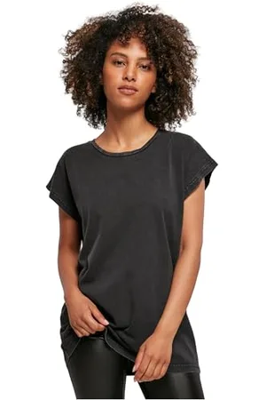 Build Your Brand Damen BY053-Ladies Acid Washed Extended Shoulder Tee T-Shirt, Black, 3XL