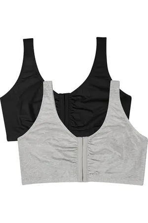Fruit Of The Loom Damen geschlossenem Vorderteil Sport-BH, Blickdicht, Schwarz/Grau meliert, 62 (2er Pack)