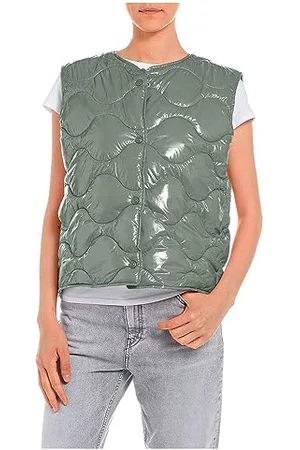 Replay Damen Weste mit Knopfleiste, (Grün), M