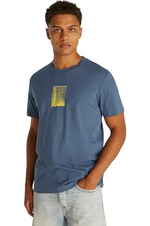 Calvin Klein Herren T-Shirt Kurzarm Brush Stroke Graphic Tee Regular Fit, Blau (Vintage Indigo), S