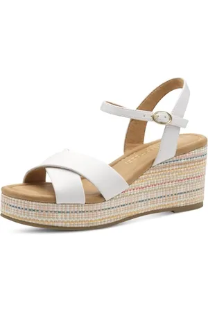 Marco Tozzi Damen Sandalen mit Keilabsatz mit Verstellbarem Riemen Bequem, (White), 37 EU
