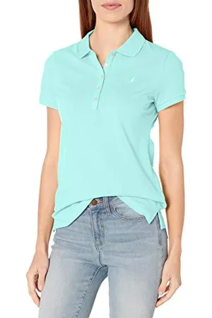 Nautica Damen 5-Button Short Sleeve Breathable 100% Cotton Polo Shirt Poloshirt, Blau-Aruba Blue, Mittel