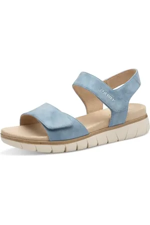 QS by s.Oliver Damen Sandalen flach mit Klettverschluss Vegan, Blau , 40 EU
