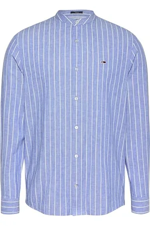 Tommy Hilfiger Herren TJM Linen Mix BND STP SHRT EXT DM0DM20893 L/S Shirt, Blue (Tempo Blue/Ecru), XL