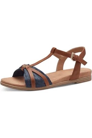QS by s.Oliver Damen Sandalen flach mit verstellbarem Riemchen Sommer, Blau , 40 EU