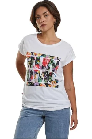 Mister Tee Damen T-Shirt Ladies Run DMC Floral Extended Shoulder Tee, Print T-Shirt für Frauen, Graphic T-Shirt, Streetwear
