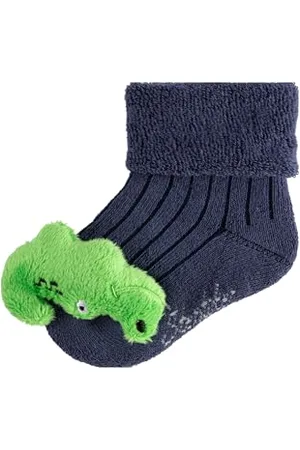 Sterntaler Baby Socken mit Umschlag - niedliche Socken mit Innenfrottee und aufgesetztem Krokodil mit Rassel - Rasselsöckchen - hoher Baumwollanteil - Jungen Strümpfe - , Größe 16