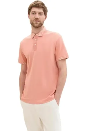 TOM TAILOR Herren Basic Poloshirt mit gemustertem Kragen, Hazy Coral Rose, L