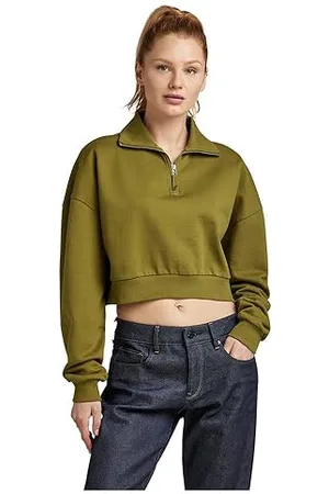 G-Star RAW Damen Cropped Half Zip Loose Sweatshirt, , M