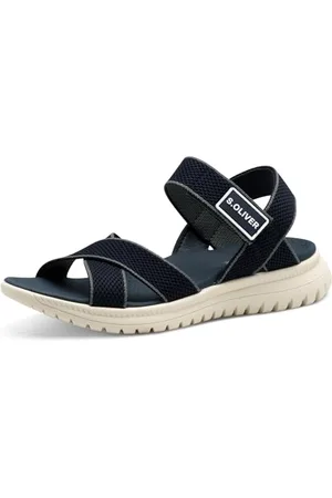 QS by s.Oliver Damen Sandalen flach mit Klettverschluss Elastisch, Blau , 37 EU