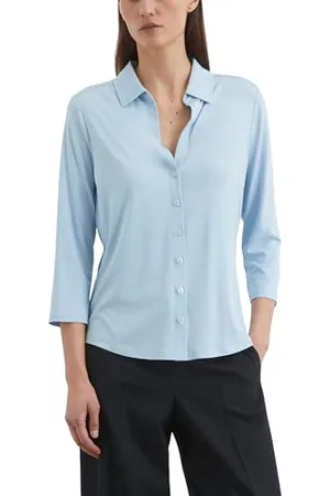 Marc O’ Polo Marc OߴPolo Damen Jerseybluse mit Kentkragen verkürzte Ärmel, Blau (Smooth Sky), M