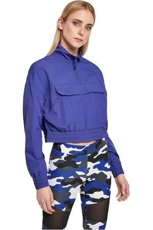 Urban classics Damen TB3630-Ladies Cropped Crinkle Nylon Pull Over Jacket Windbreaker, , XL