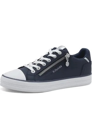 QS by s.Oliver Damen Sneaker flach mit Reißverschluss Low Top, Blau , 38 EU