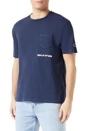 Replay Herren T-Shirt Kurzarm aus Baumwolle, (Blau), XXL