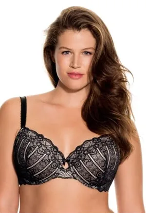 Dorina Damen Celine Leicht Gepolsterter Demi-BH – Bügel-BHS mit Geformten Cups, Florales Spitzendesign und Stützenden U-Rückenflügeln, Schwarz, 90D