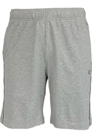 Champion Herren Legacy Icons Pants-Vertikales Logo Athletic Jersey Combed Bermuda Shorts, Hellgrau Melange/Marineblau, XS