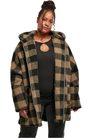 Urban classics Damen TB3056-Ladies Hooded Oversized Check Sherpa Jacket Jacke, , S