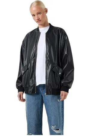 Noisy May Damen NMRONJA Oversize PU Bomber Jacket NOOS Jacke, Black, XS