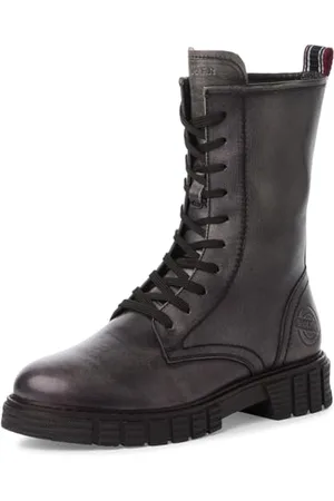 QS by s.Oliver Damen Winterstiefeletten zum Schnüren aus Leder Gefüttert, Grau , 37 EU