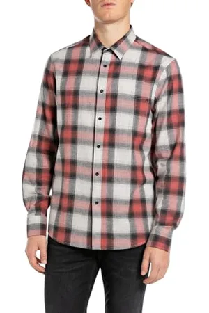 Replay Herren Hemd Langarm aus Baumwolle, Mehrfarbig (Natural White/Red/Black 010), XL